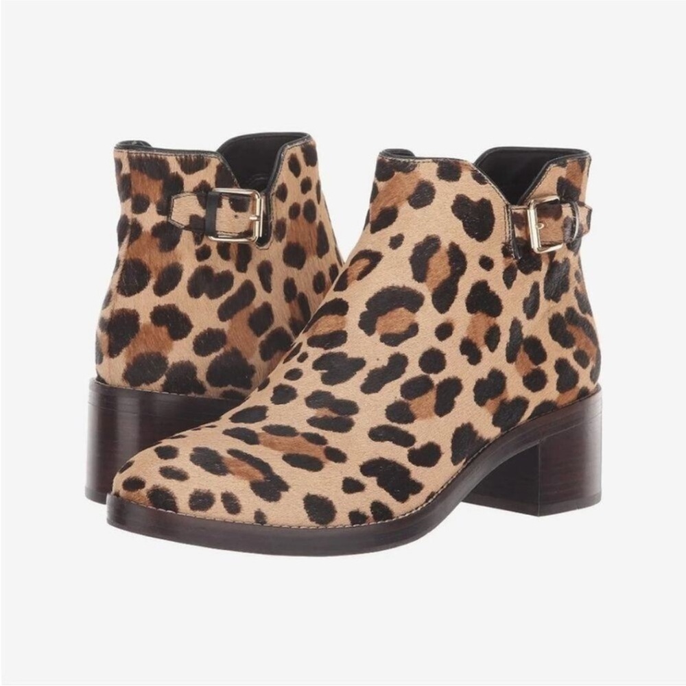 Leopard Print Ankle Boots - Tan/Black